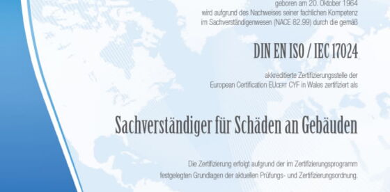 Sachverständiger für Gebäudeschäden in Berlin - Zertifikat